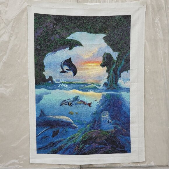 Seven Dolphins Unframed Cross Stitch Embroidery Wall Hanging Decor Hand Made
